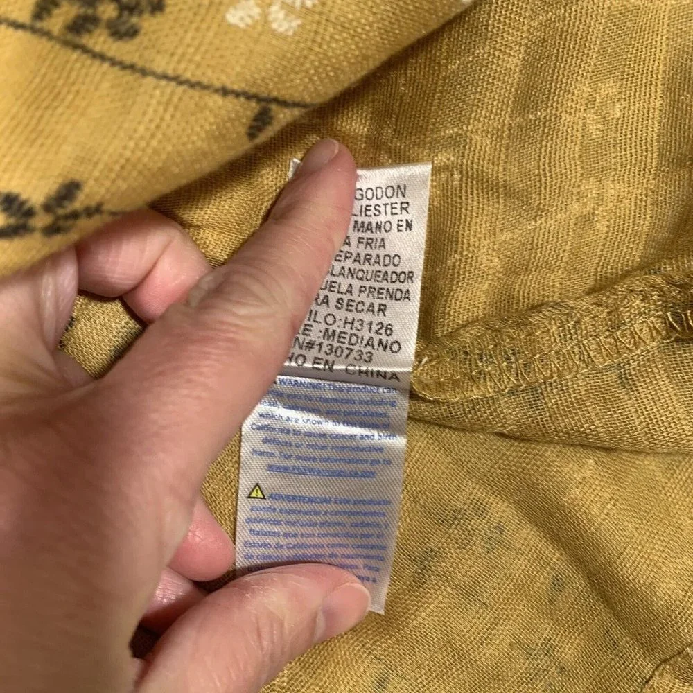 Umgee Blouse Gold Yellow Embroidered Flower‎ Vines Bell Sleeves Medium M - Picture 6 of 10